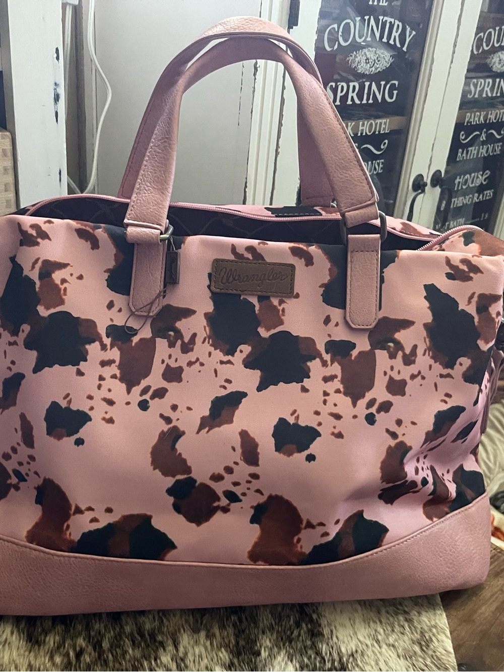 Wrangler Pink and Brown Cowhide-Print Tote